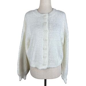 Stradivarius Ivory Soft Fuzzy Cardigan
